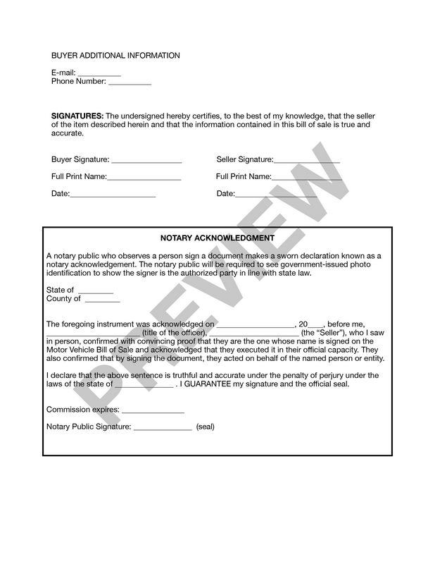 Motorbike Bill of Sale Form